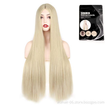 Aisi Beauty Wholesale Vendor Cheap Long Silky Straight Blonde Wig Swiss Lace Synthetic Hair For Black Women Lace Front Wig